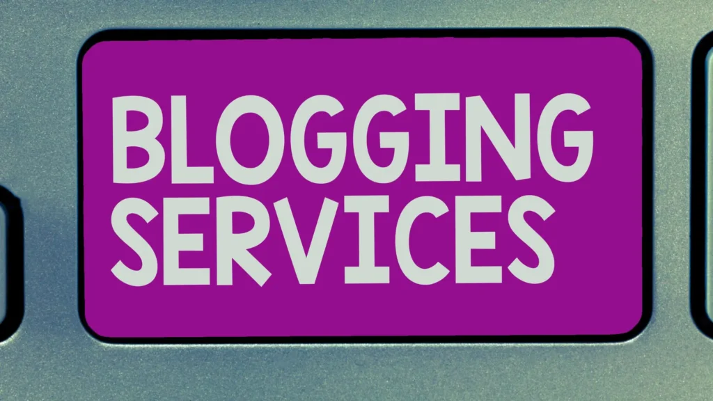A keyboard button written 'BLOGGING SERVICES' in capital letters.